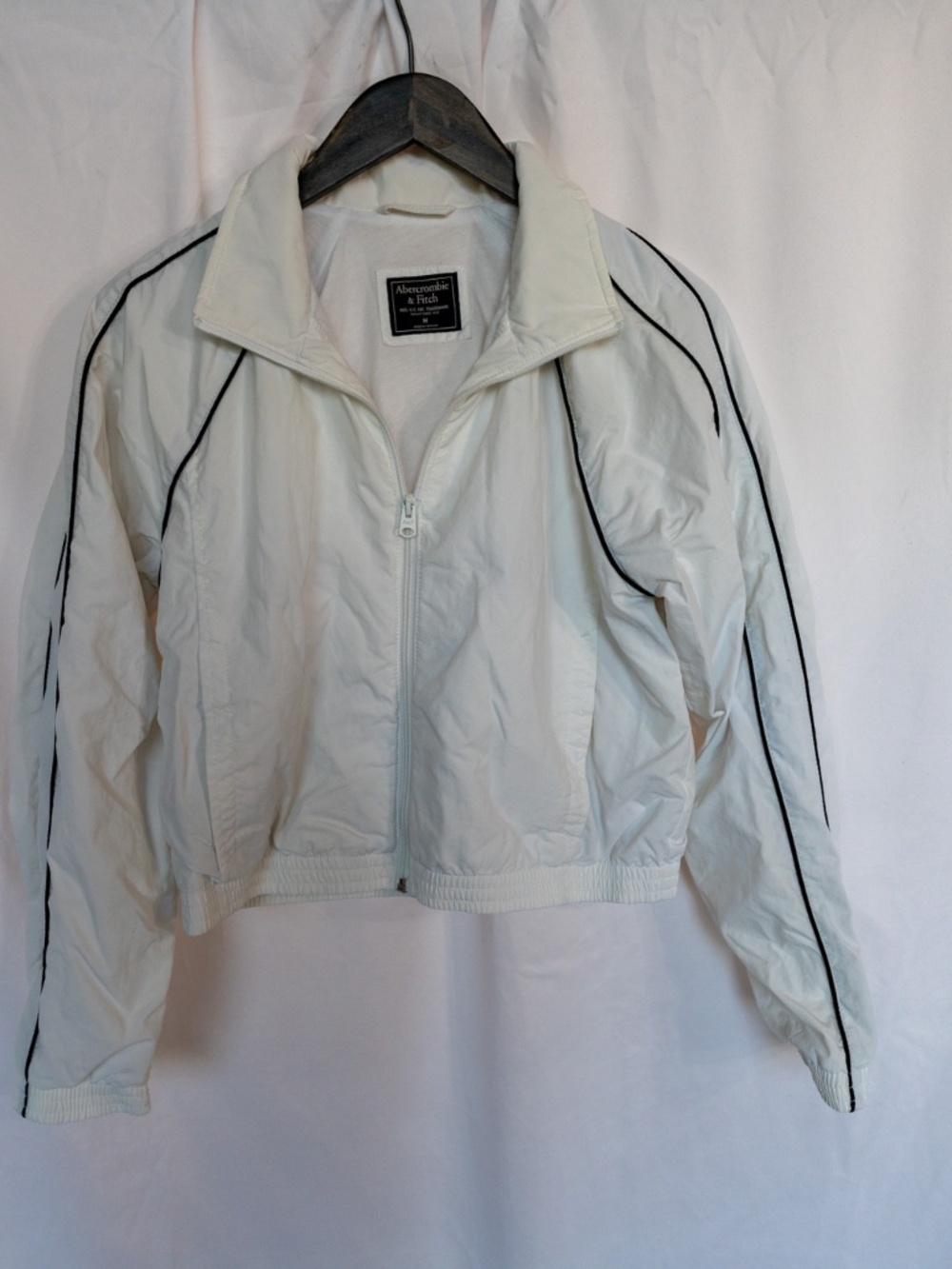 Abercrombie & Fitch Y2K Cropped Windbreaker White Black Piped M